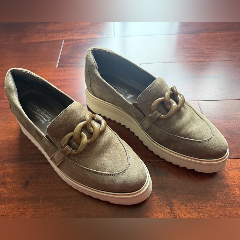 Olive Loafers with Chain Detail